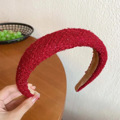 Nova vintage crvena ženska traka za glavu Vunena baršunasta traka za kosu Pokrivalo za kosu Obruč za kosu od spužve za djevojku sa strane Božićni dodaci za kosu