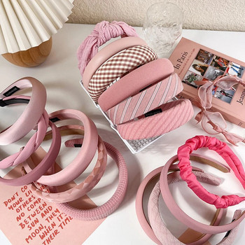 Розова серия гъбени ленти за глава с подплата за жени Тънки широки ленти за коса за момичета Обръч за коса на принцеса Модни ленти Аксесоари за шапки