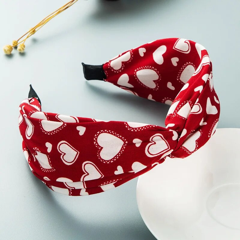 Korejas Bohēmijas Retro galvas lentes Sieviešu kokvilnas materiāls sarkani balti punkti ar platām malām mezgloti galvas sprādzes matu aksesuāri