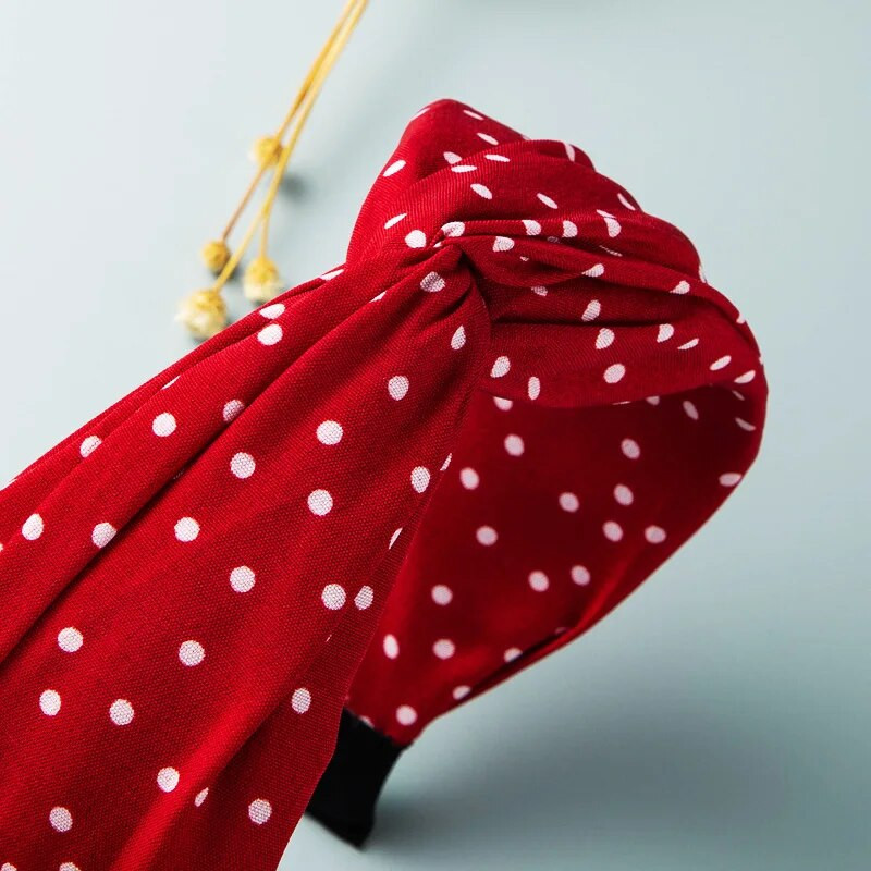 Korejas Bohēmijas Retro galvas lentes Sieviešu kokvilnas materiāls sarkani balti punkti ar platām malām mezgloti galvas sprādzes matu aksesuāri