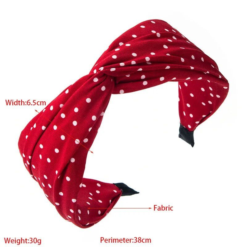 Korejas Bohēmijas Retro galvas lentes Sieviešu kokvilnas materiāls sarkani balti punkti ar platām malām mezgloti galvas sprādzes matu aksesuāri