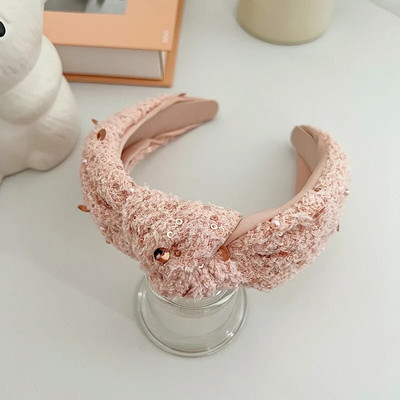 Rozā vilnas režģa mezgla matu lente galvas saite pieaugušajiem matu aksesuāri Hair Jewley