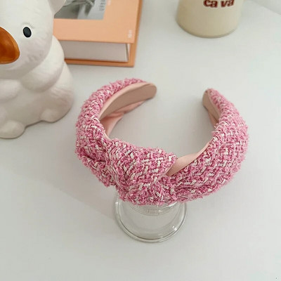 Rozā vilnas režģa mezgla matu lente galvas saite pieaugušajiem matu aksesuāri Hair Jewley