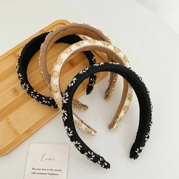 Χρυσές χάντρες Bohemian Knitting Flower Handmade Knot Hairband Headband Αξεσουάρ μαλλιών για ενήλικες Hair Jewley