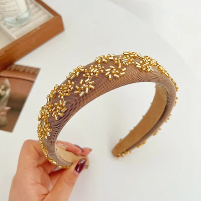 Tricotat boemă Mărgele de aur Floare Handmade Nod Bentiță pentru cap Accesorii pentru păr pentru adulți Jewley pentru păr