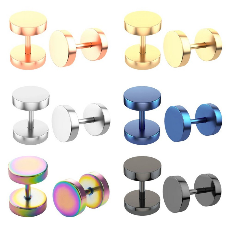 Nerūsējošais tērauds Vīrieši Sieviešu Kniedes Auskari Ausu caurduršanas Aizbāžņi Tuneļi Mākslīgais panks Stienis Ķermeņa Rotaslietas Viltus Pīrsings Oreja Mērinstrumenti