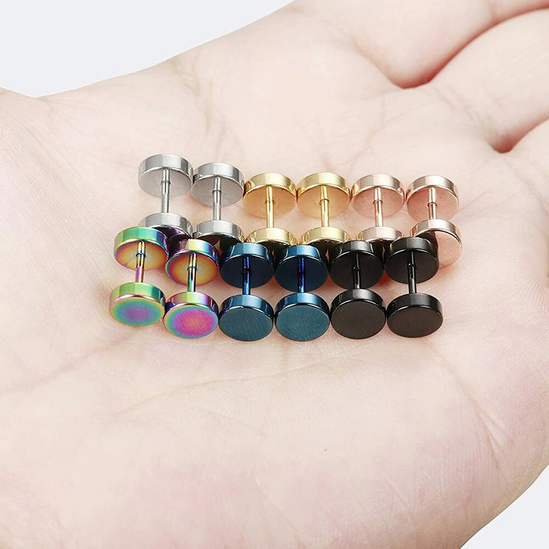 Nerūsējošais tērauds Vīrieši Sieviešu Kniedes Auskari Ausu caurduršanas Aizbāžņi Tuneļi Mākslīgais panks Stienis Ķermeņa Rotaslietas Viltus Pīrsings Oreja Mērinstrumenti