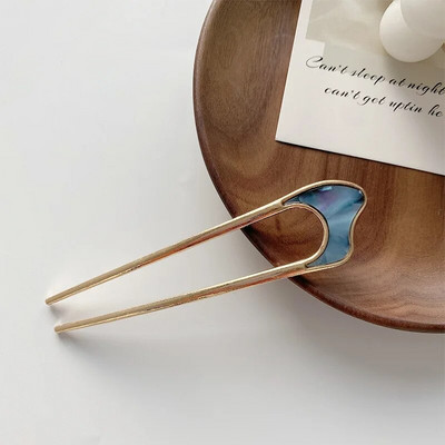 Μόδα αξεσουάρ μαλλιών Μεταλλικό ραβδί μαλλιών σε σχήμα U για γυναίκες Ασημένιο χρυσό χρώμα Κομψή φουρκέτα με σμάλτο κοχύλι Γυναικεία καλύμματα κεφαλής Δώρα