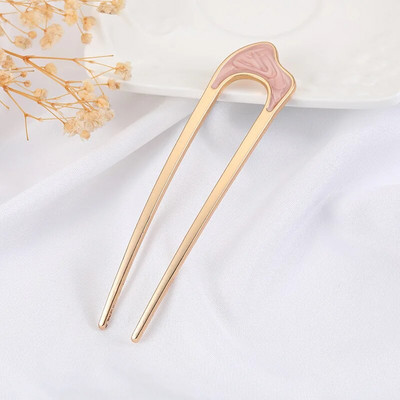 Μόδα αξεσουάρ μαλλιών Μεταλλικό ραβδί μαλλιών σε σχήμα U για γυναίκες Ασημένιο χρυσό χρώμα Κομψή φουρκέτα με σμάλτο κοχύλι Γυναικεία καλύμματα κεφαλής Δώρα