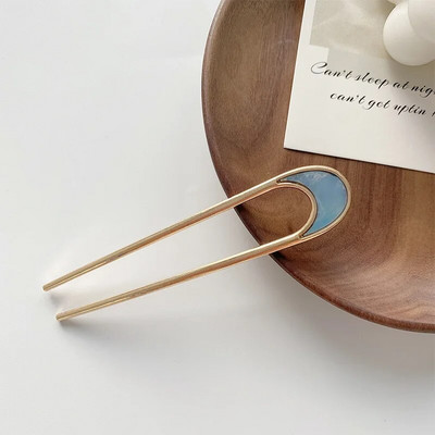 Μόδα αξεσουάρ μαλλιών Μεταλλικό ραβδί μαλλιών σε σχήμα U για γυναίκες Ασημένιο χρυσό χρώμα Κομψή φουρκέτα με σμάλτο κοχύλι Γυναικεία καλύμματα κεφαλής Δώρα