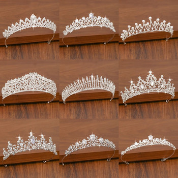 Булчинска корона за коса с тиара Сватбени аксесоари за коса за жени Сребрист цвят Корона за булчински корони и диадема Дамски аксесоари Подарък