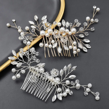 Ръчно изработена диадема от перлени кристални листа за дамски сватбени бижута Диадема Булчинска украса за коса Сватбена украса за коса