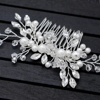 Ръчно изработена диадема от перлени кристални листа за дамски сватбени бижута Диадема Булчинска украса за коса Сватбена украса за коса