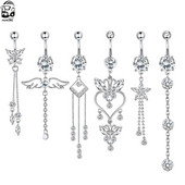 Cirkona kristāla nabas gredzens, karājas spārna pīrsings Nombril Ombligo ķirurģiskais tērauda stienis sirds apaļa naba, ķermeņa rotaslietas