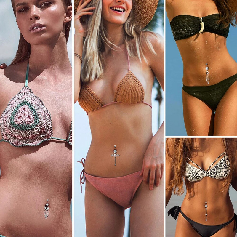 Cirkona kristāla nabas gredzens, karājas spārna pīrsings Nombril Ombligo ķirurģiskais tērauda stienis sirds apaļa naba, ķermeņa rotaslietas