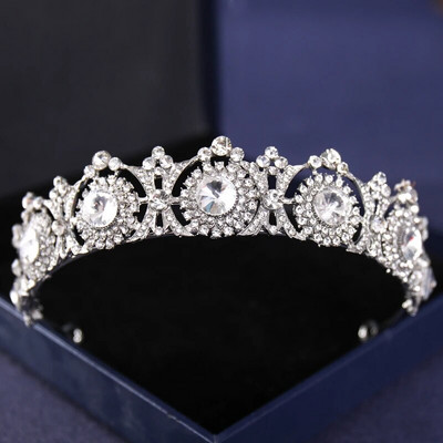 Ασημί Χρώμα Crysta Crowns and Tiaras Baroque Vintage Crown Tiara για Γυναικείες Διαδηλώσεις Νύφης Διαδήμων Γάμου Αξεσουάρ μαλλιών