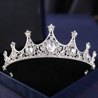Ασημί Χρώμα Crysta Crowns and Tiaras Baroque Vintage Crown Tiara για Γυναικείες Διαδηλώσεις Νύφης Διαδήμων Γάμου Αξεσουάρ μαλλιών