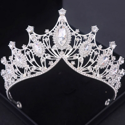 Ασημί Χρώμα Crysta Crowns and Tiaras Baroque Vintage Crown Tiara για Γυναικείες Διαδηλώσεις Νύφης Διαδήμων Γάμου Αξεσουάρ μαλλιών