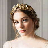 Lapų stiliaus Vestuvių Vakarėlis Karūnos nuotakos Tiara Vintage Bride plaukų lankelis Auksinis / Smulkintas nuotakos galvos aksesuarai Moteriški papuošalai plaukų juosta