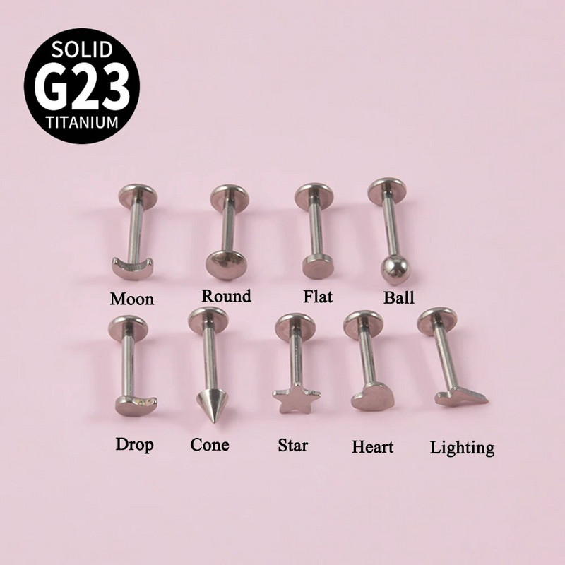 1PC ASTM F136 Star Moon Heart Labret iekšēji 0,9 mm vītne lūpu spirāle skrimšļa auss daivas pīrsings rotaslietas 16G
