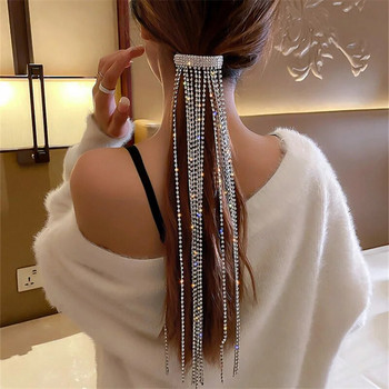 Γυναικείες φουρκέτες FYUAN Shine Full Rhinestone Bijoux Long Tassel Crystal Αξεσουάρ για τα μαλλιά Κοσμήματα γαμήλιας δεξίωσης