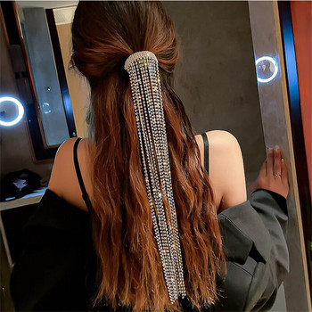 Γυναικείες φουρκέτες FYUAN Shine Full Rhinestone Bijoux Long Tassel Crystal Αξεσουάρ για τα μαλλιά Κοσμήματα γαμήλιας δεξίωσης