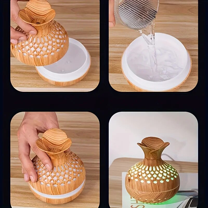 300ml koka vāze krāsaina gaisma Cool Mist Mitrinātājs Aromterapijas eļļa Difuzors usb mini gaiss Humidificador