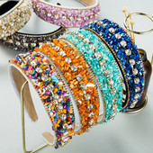 Krāsaina drupināta tirkīza dimanta galvas saite ar platām malām Modes matu aksesuāri Sieviešu Candy Krāsa Matu Lente Matu Lente Meitene