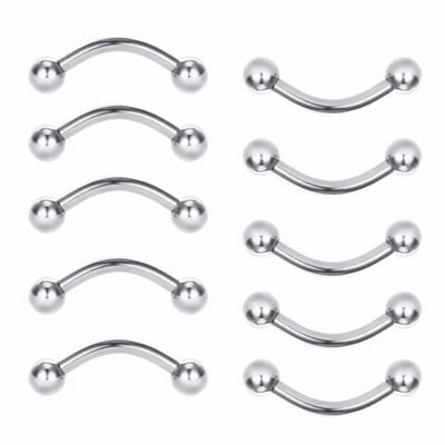 WKOUD 10PCS 16G Steel Curved Barbell Ball Banana Eyebrow Ear Rings Eyebrow Piercing Titanium Anodized Color For Body Jewelry