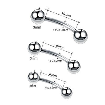 WKOUD 10GAB 16G tērauda izliekta stieņa bumba banānu uzacu ausu gredzeni uzacu pīrsings titāna anodēta krāsa ķermeņa rotaslietām