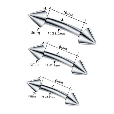 WKOUD 10GAB 16G tērauda izliekta stieņa bumba banānu uzacu ausu gredzeni uzacu pīrsings titāna anodēta krāsa ķermeņa rotaslietām