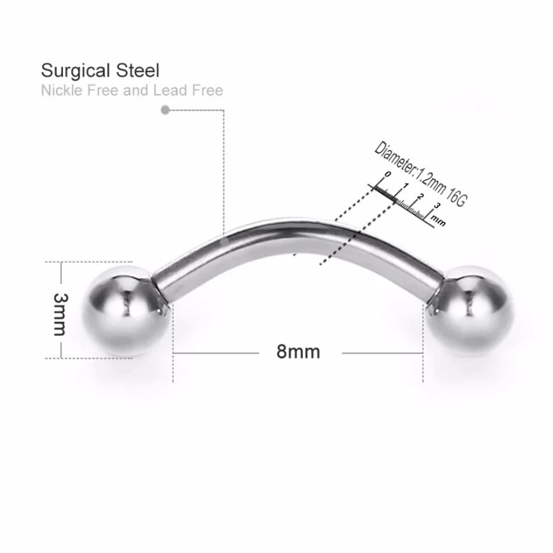 WKOUD 10GAB 16G tērauda izliekta stieņa bumba banānu uzacu ausu gredzeni uzacu pīrsings titāna anodēta krāsa ķermeņa rotaslietām
