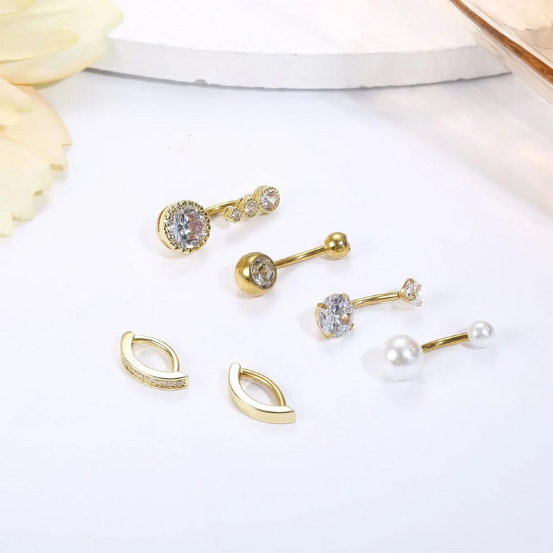 Drperfect srebrni pozlaćeni piercing za pupak kirurški prsten od nehrđajućeg čelika za pupak za žene Nakit za piercing za pupak