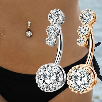 Zircon Crystal Belly Button Rings for Women Nombril Ombligo Navel Ring Surgical Steel Barbell Heart Round Body Piercing Jewelry