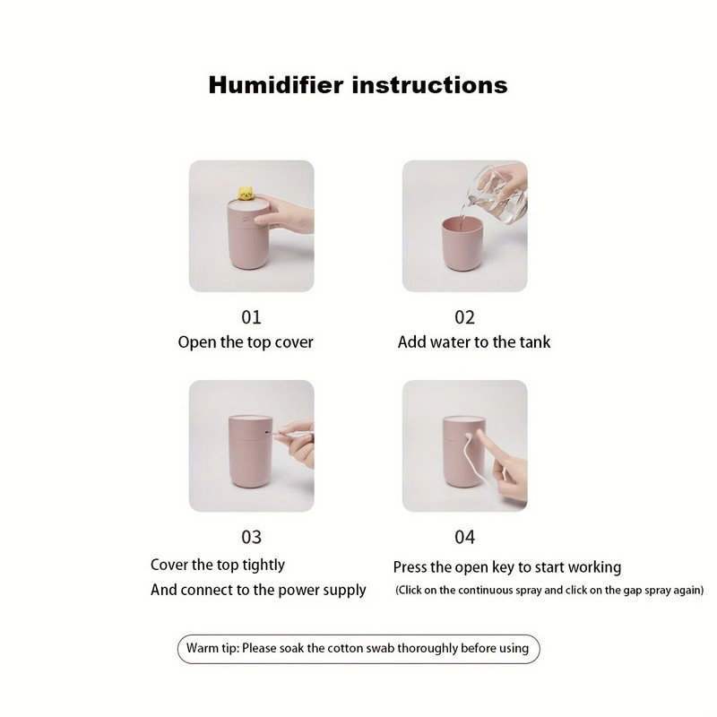 Gaisa mitrinātājs aromterapijas mašīna Karikatūras kaķu aromātu difuzors ar nakts gaismu USB aukstās miglas automāts mājas svaiga gaisa attīrītājam