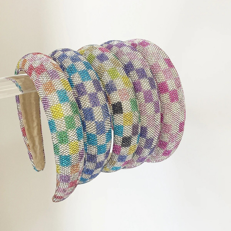 Baroka pleds Krāsains Rhinestone Sponge Polsterēta Matu Lente Galvas saite Pieaugušajiem Matu Aksesuāri Matu Jewley