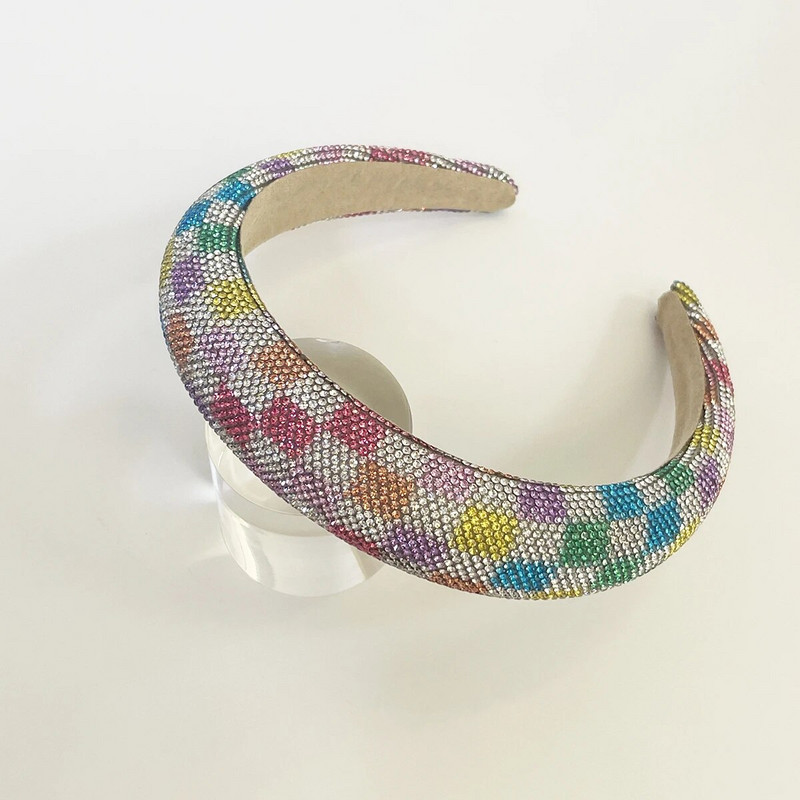 Baroka pleds Krāsains Rhinestone Sponge Polsterēta Matu Lente Galvas saite Pieaugušajiem Matu Aksesuāri Matu Jewley