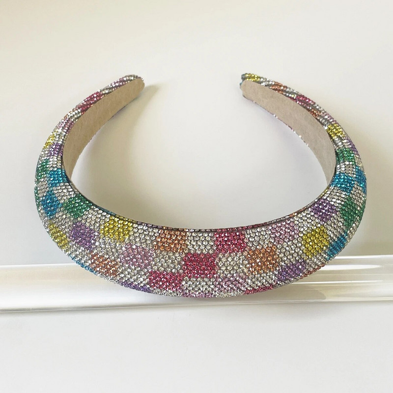 Baroka pleds Krāsains Rhinestone Sponge Polsterēta Matu Lente Galvas saite Pieaugušajiem Matu Aksesuāri Matu Jewley