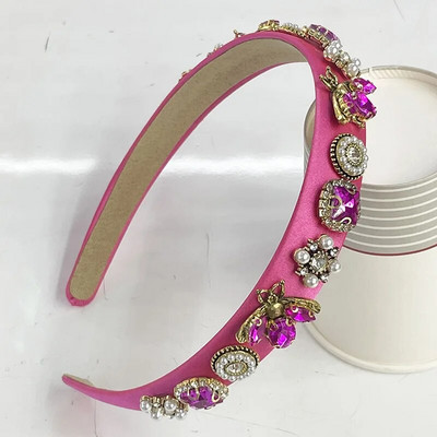 Μπαρόκ Rhinestone Glass Stone Bee Handmade Headbands Hairbands for Women Girls Hair Accessories