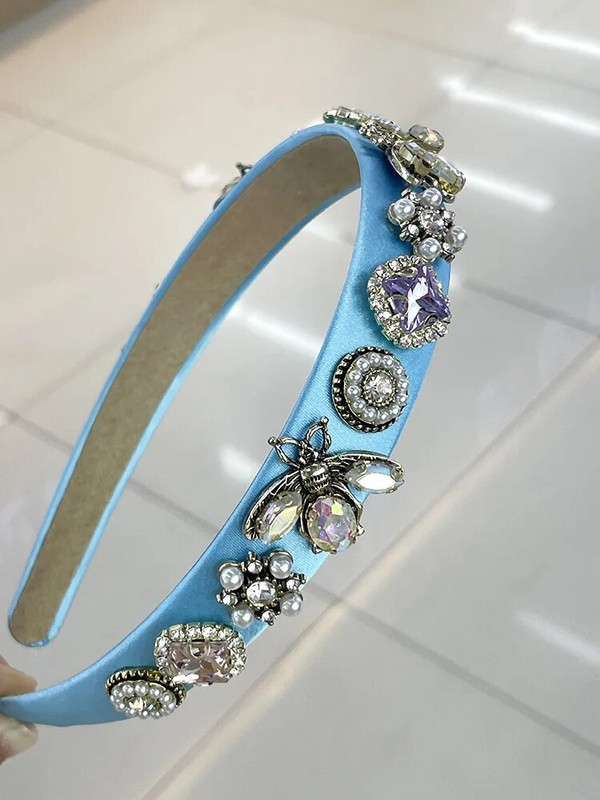 Μπαρόκ Rhinestone Glass Stone Bee Handmade Headbands Hairbands for Women Girls Hair Accessories