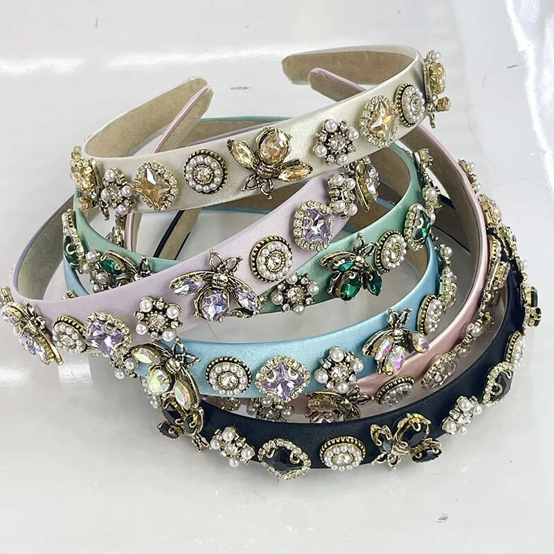 Μπαρόκ Rhinestone Glass Stone Bee Handmade Headbands Hairbands for Women Girls Hair Accessories