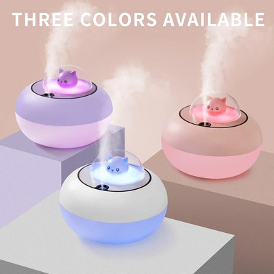 Cute Cat υγραντήρας αέρα USB Aroma Essential Oil Diffuser Υπνοδωμάτιο Humidificador Cool Mist Vaporizer Light LED για το σπίτι