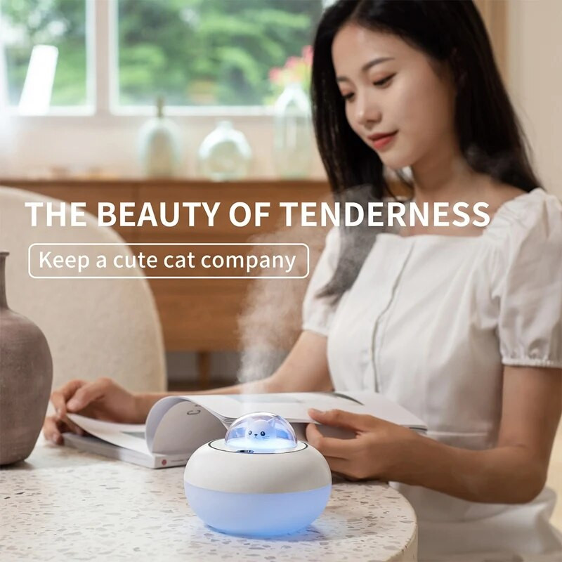 Cute Cat υγραντήρας αέρα USB Aroma Essential Oil Diffuser Υπνοδωμάτιο Humidificador Cool Mist Vaporizer Light LED για το σπίτι