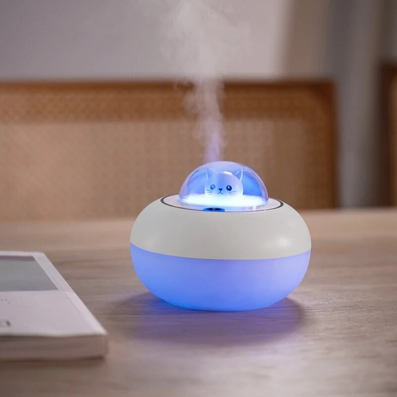 Cute Cat υγραντήρας αέρα USB Aroma Essential Oil Diffuser Υπνοδωμάτιο Humidificador Cool Mist Vaporizer Light LED για το σπίτι