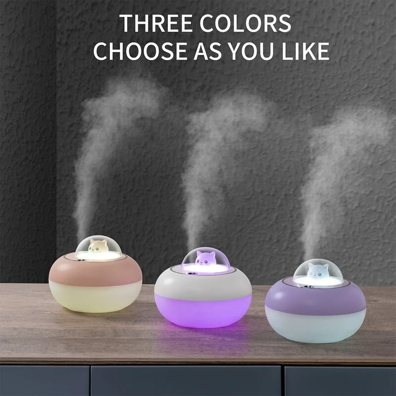Cute Cat υγραντήρας αέρα USB Aroma Essential Oil Diffuser Υπνοδωμάτιο Humidificador Cool Mist Vaporizer Light LED για το σπίτι