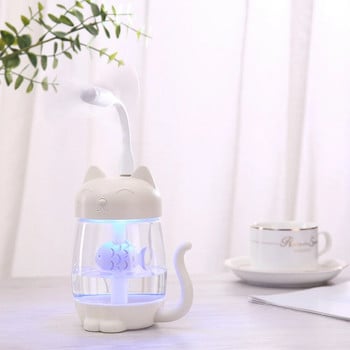 Toolikee 350 ml 3 в 1 USB химидификатор Cat Mini Portable Ultrasonic Lovely Kitty овлажнител с вентилатор и нощна светлина, ароматен дифузьор