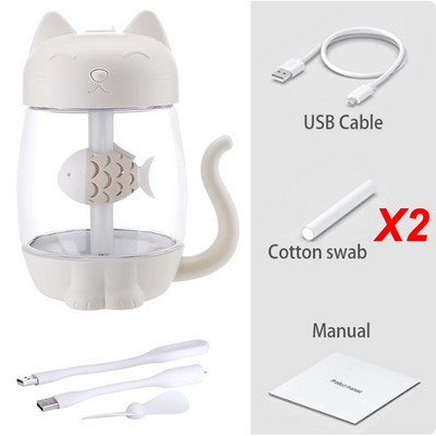 Toolikee 350ml 3in1 USB õhuniisutaja Cat Mini kaasaskantav ultraheliga Lovely Kitty õhuniisutaja ventilaatori ja öövalguse aroomihajutiga