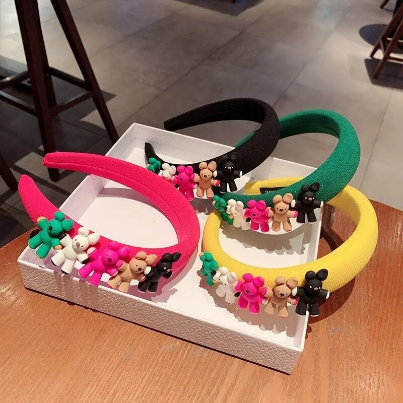 Candycat 4 Styles Krāsaini Sūklis Lācis Plīša Matu Lentes Karikatūra Jauki Matu Aksesuāri Sievietēm Romantiski Matu Apģērbi Sweet 헤어밴드 Kpop