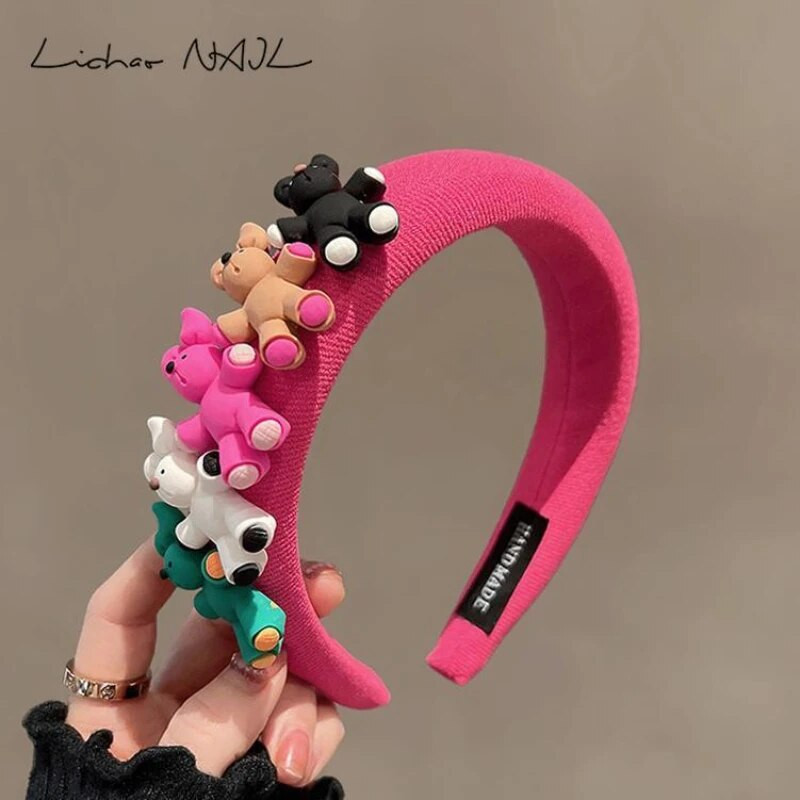 Candycat 4 Styles Krāsaini Sūklis Lācis Plīša Matu Lentes Karikatūra Jauki Matu Aksesuāri Sievietēm Romantiski Matu Apģērbi Sweet 헤어밴드 Kpop