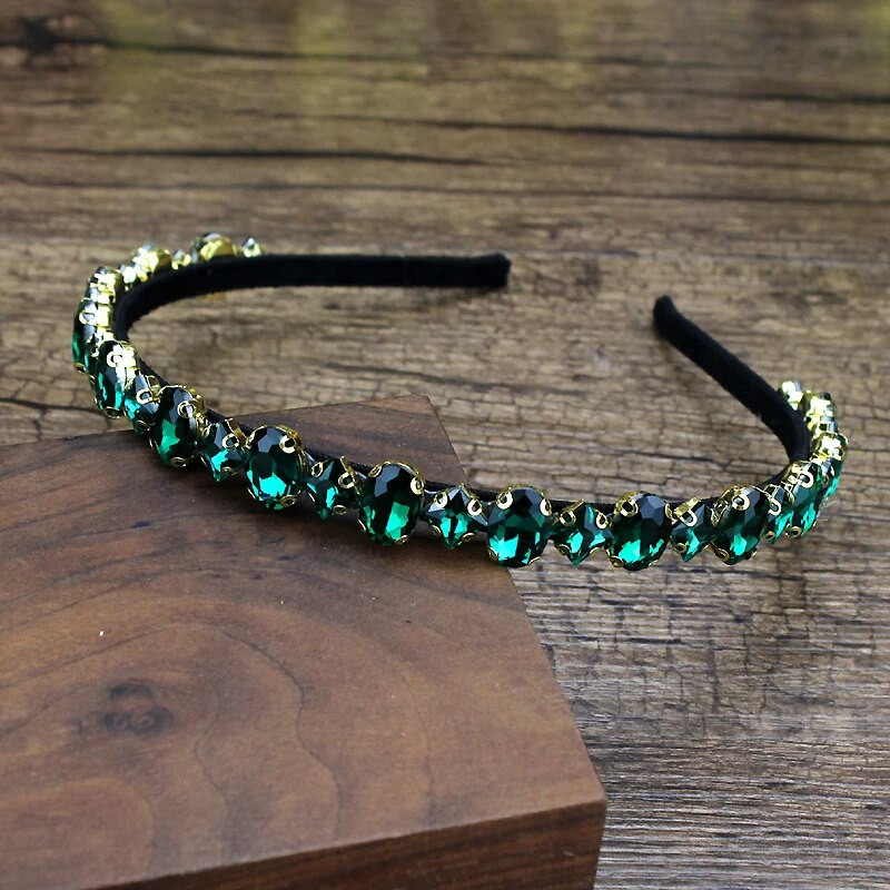 roku darbs dzirkstoši rozā zaļi kristāli luksusa matu lentes dimanta matu rotaslietas strass galvassegas modes sievietēm meitenēm